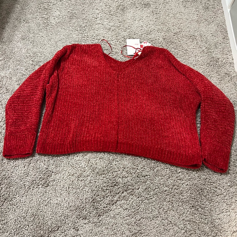 super cute bright red cropped sweater